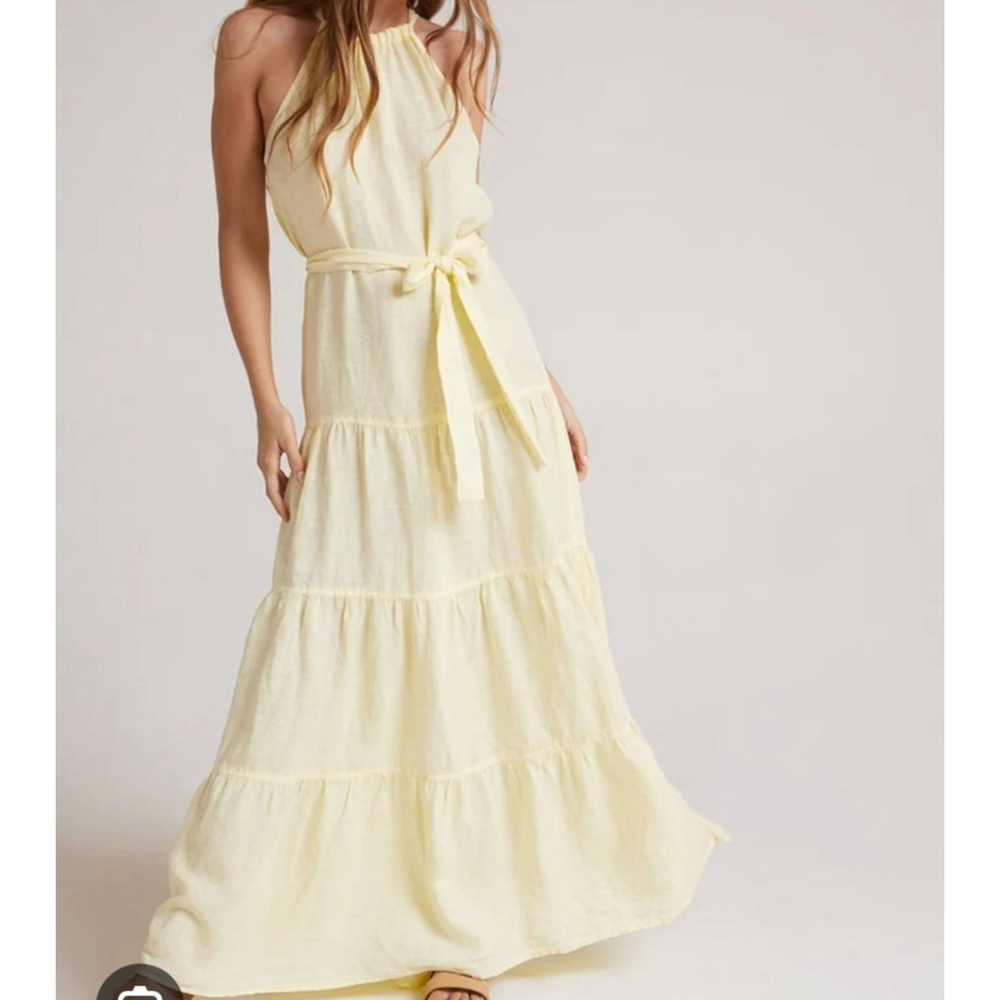 Sunlit halter maxi dress tiered 100% Linen Size medium